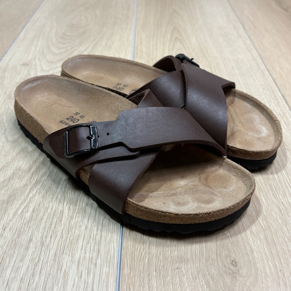 Birkenstock Shoes - Birkenstock Brown Leather Crossed-Strap Sandals